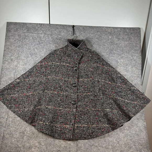 Toni T Gray Tweed Cape Jacket Size 3X Wool Alpaca Blend Button Front Poncho Coat - Picture 11 of 16